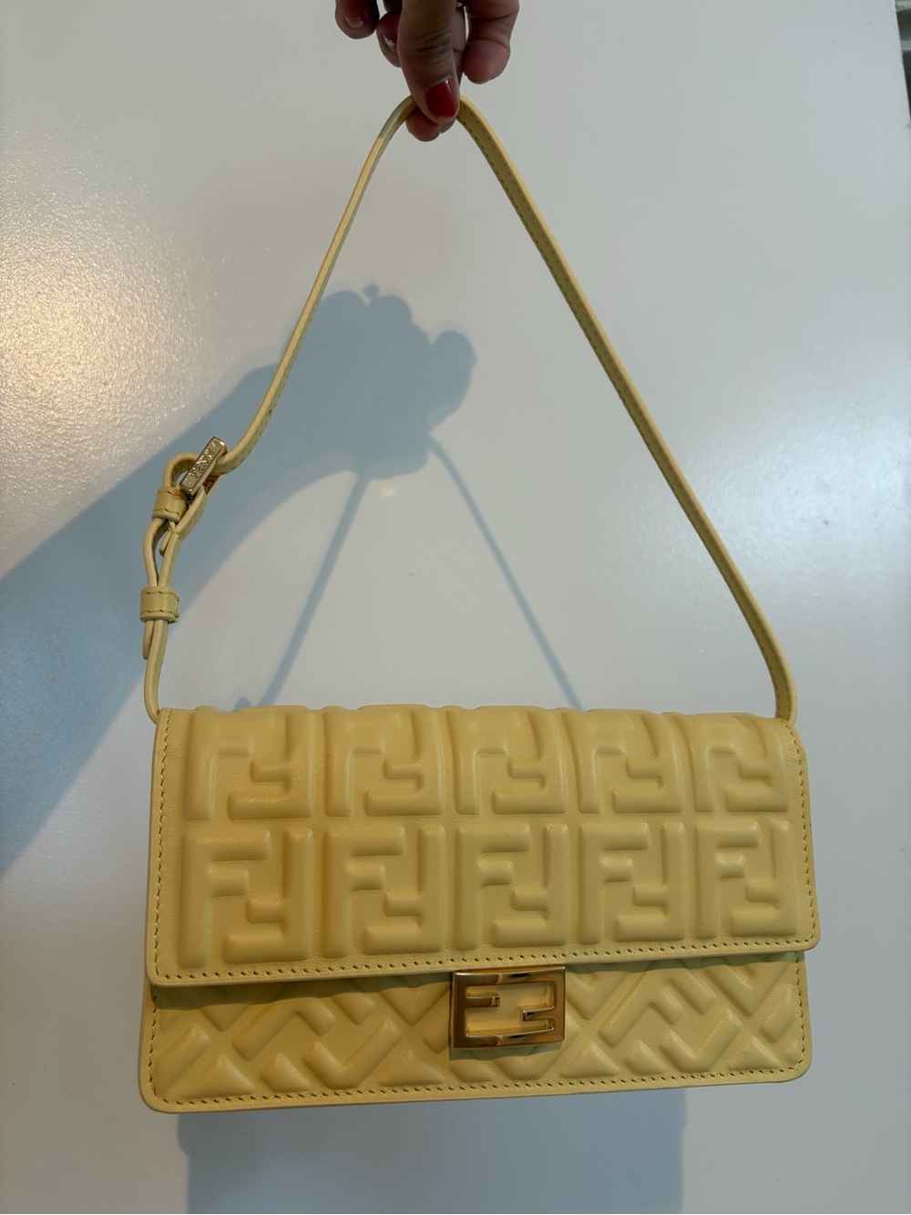Yellow Quilted Leather Shoulder Bag